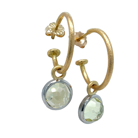 Lemon Quartz dangles on Hoops