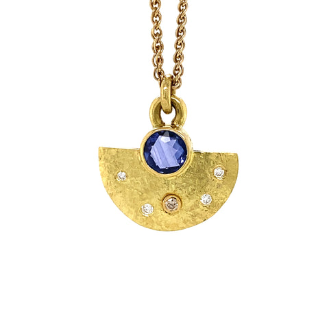 Hammered Sapphire and diamond Pendant/necklace