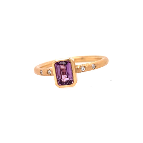 Purple Baguette Sapphire and Rose gold Ring