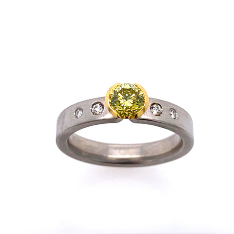 Yellow diamond grey gold ring